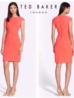 Ted Baker Acerola Coral Ruched Sheath Pencil Dress NWT Size 5 US 12